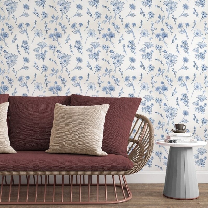 Blue Floral Pattern Wallpaper