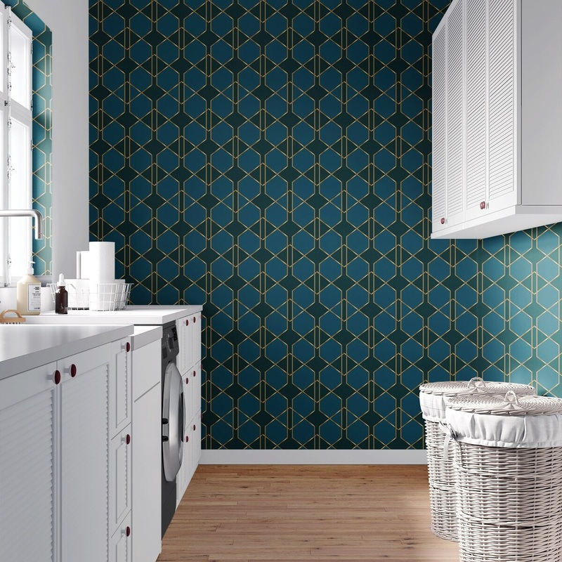 Blue Hexagon Removable Wallpaper, Geometric Pattern Wall Cling