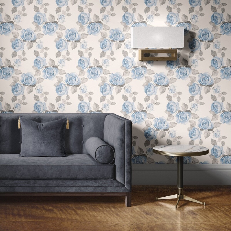 Blue Roses Removable Wallpaper, Floral Pattern Wall Cling