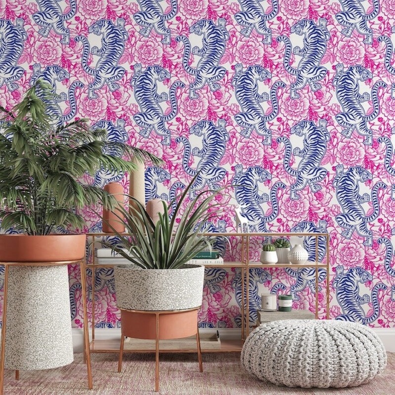 Blue Tiger Pattern Removable Wallpaper