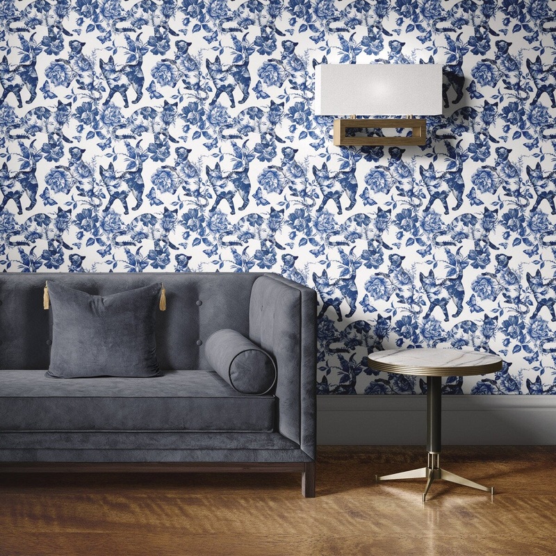 Cats and Roses Peel and Stick Wallpaper