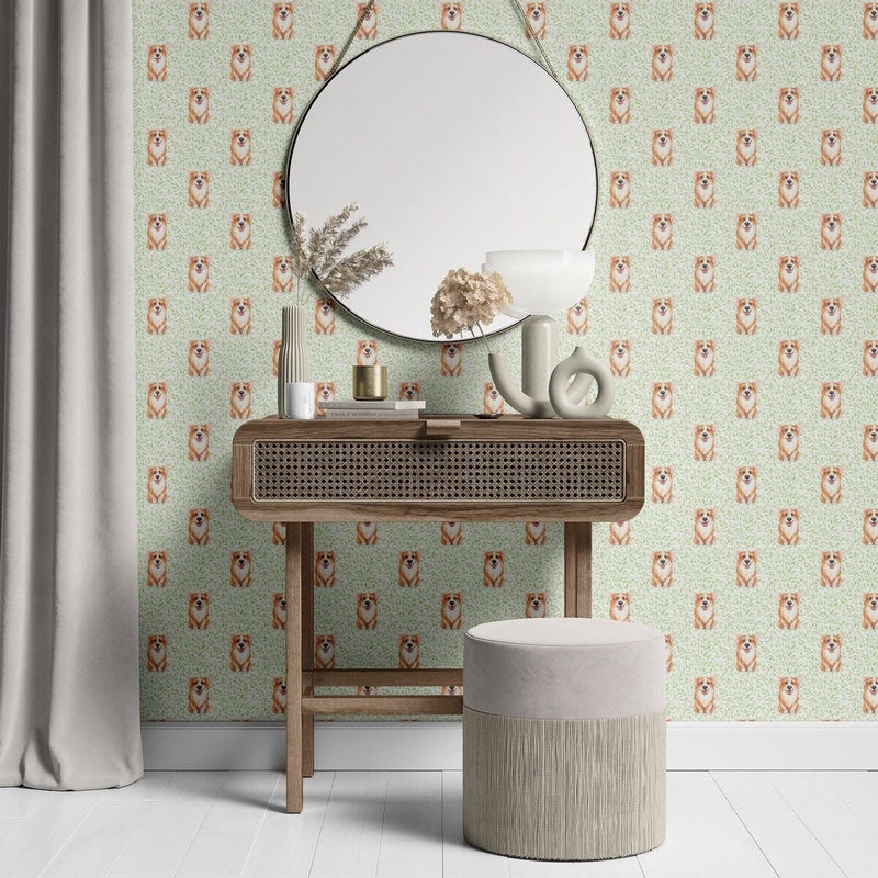 Corgy Pattern Removable Wallpaper, Pretty Animal Wall Cling, Artistic Peel and Stick