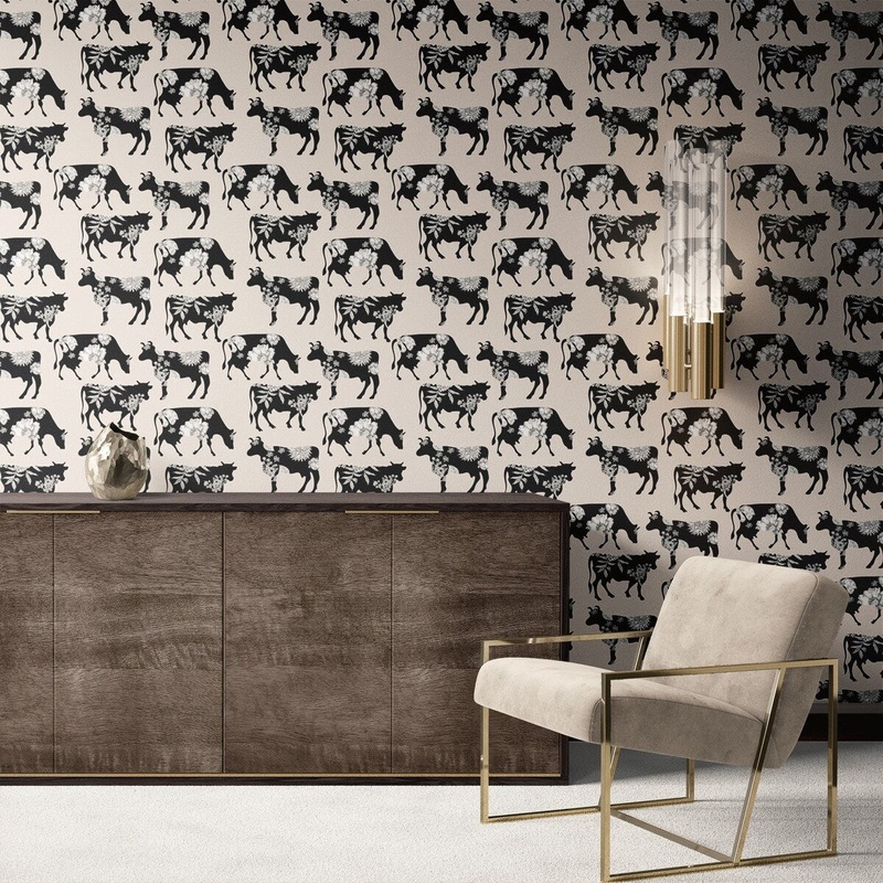 Floral Bull Removable Wallpaper, Pretty Flower Wall Cling
