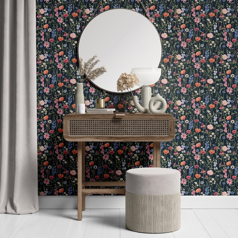 Flower Veil Removable Wallpaper, Floral Pattern Wall Cling, Artistic Peel and Stick