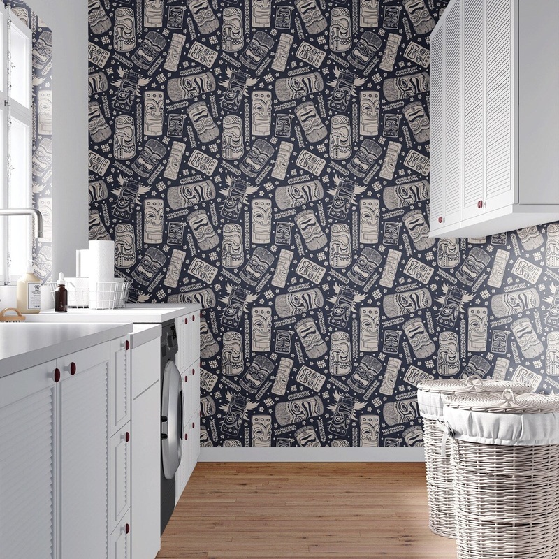 Tiki Man Pattern Removable Wallpaper, Cool Cartoon Wall Cling