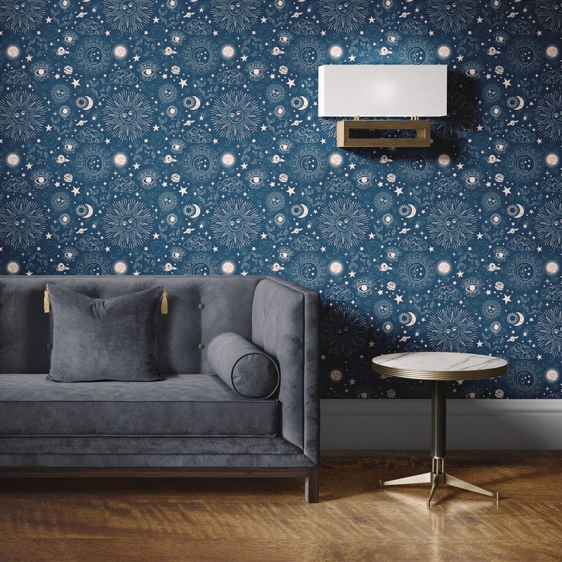 Universe Pattern Removable Wallpaper, Blue Outer Space Wall Cling