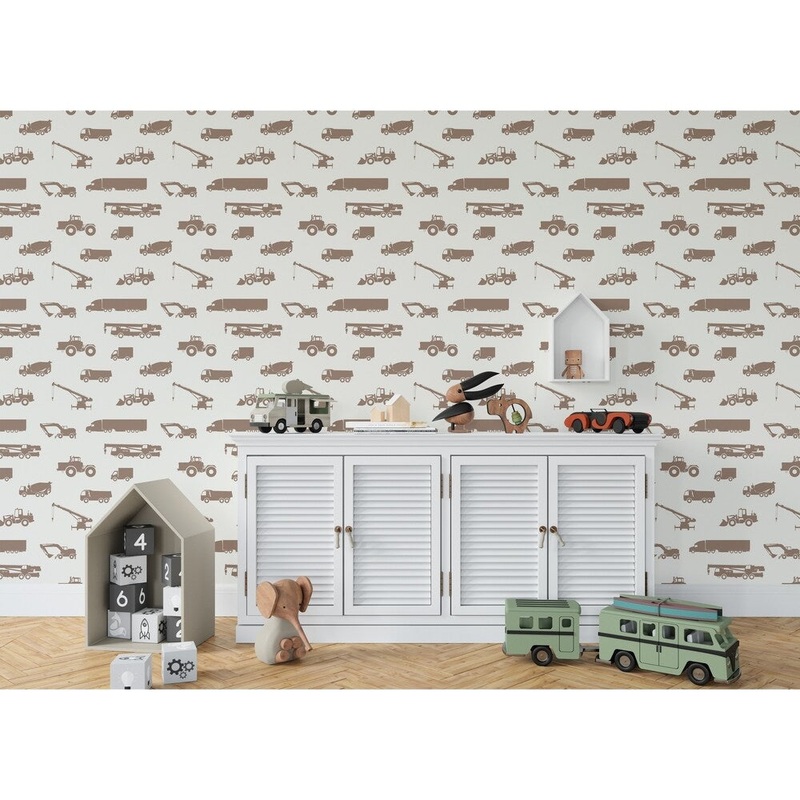 BEN TRUCK PATTERN BROWN Wallpaper By Kavka Designs