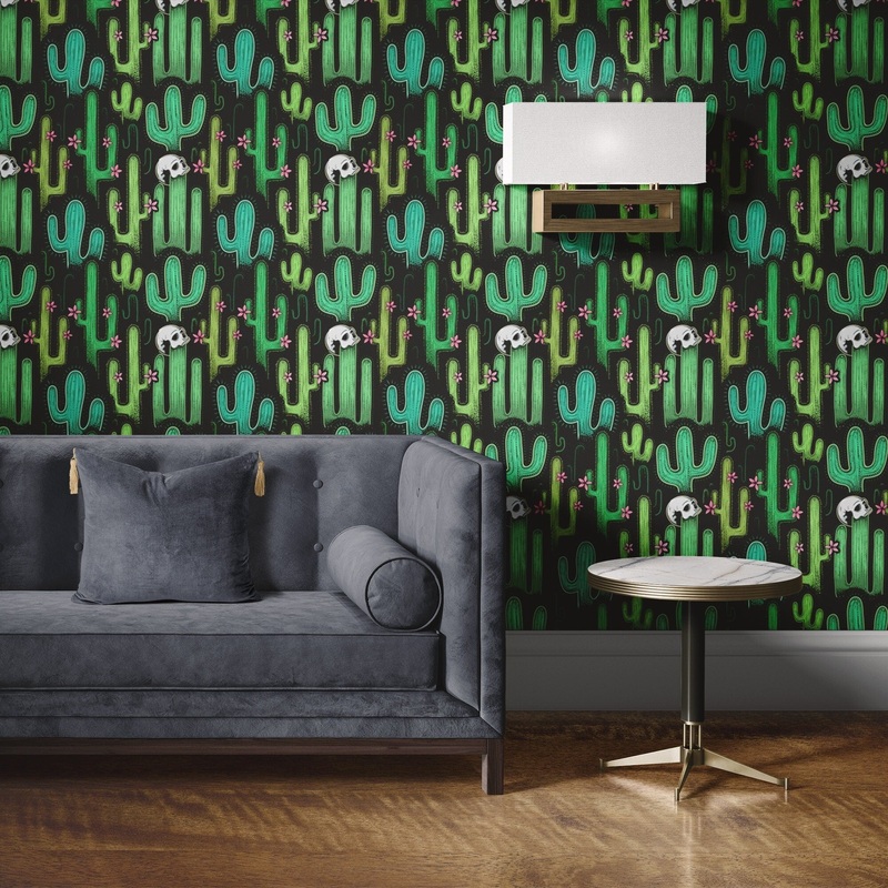 Cactus and Skulls Peel and Stick Wallpaper