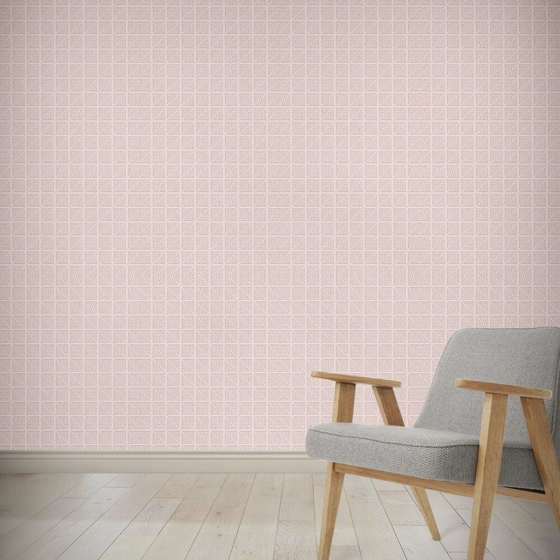 CHECK GEOMETRIC BLOCK PRINT POM POM PINK Wallpaper By Kavka Designs - 24X48