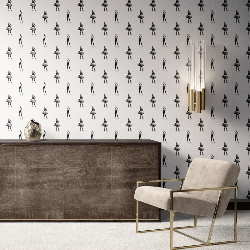Dance Partners Removable Wallpaper, Cool Vintage Pattern Wall Cling