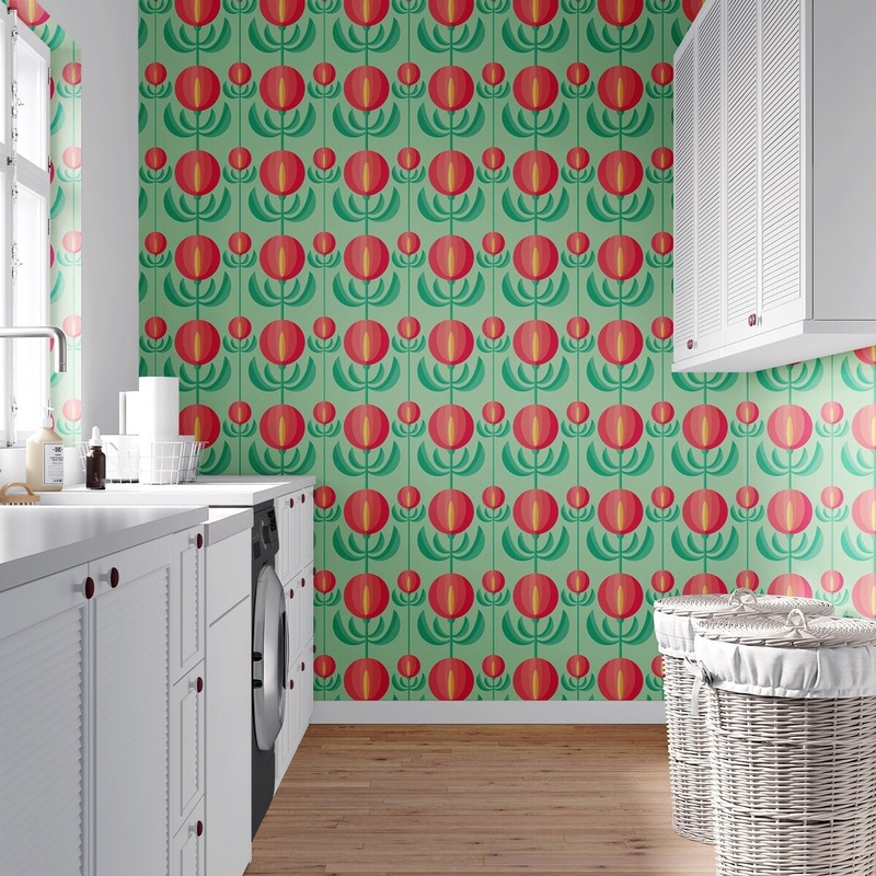Flower Berries Removable Wallpaper, Vintage Floral Wall Cling
