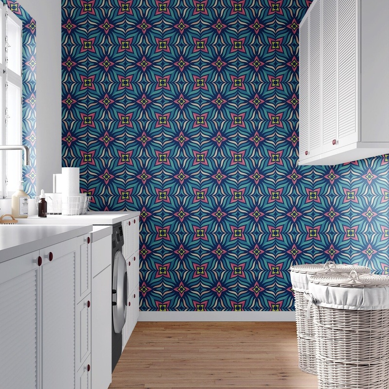 Flower Mosaic Removable Wallpaper, Colorful Pattern Wall Cling