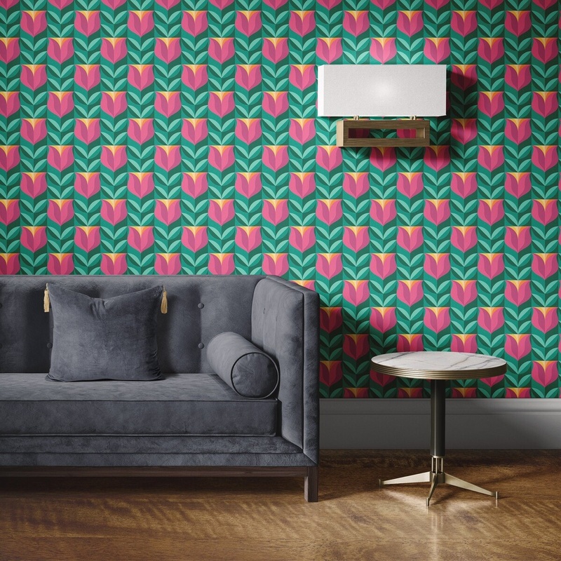 Flower Tiles Removable Wallpaper, Geometric Floral Wall Cling