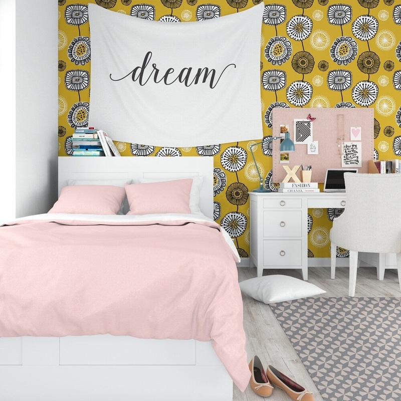 FOLKSY FLORAL YELLOW Peel and Stick Wallpaper By Kavka Designs