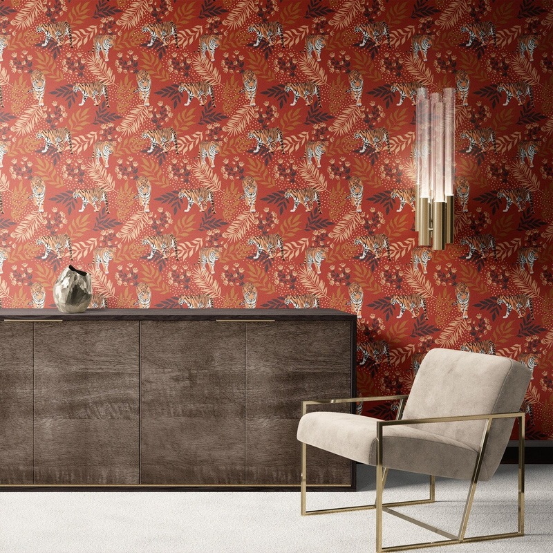 Tiger Palm Removable Wallpaper, Red Botanical Wall Cling