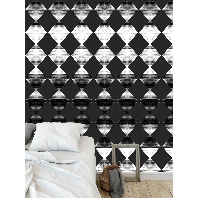 BLOCK PRINT CHECK BOARD IN BLACK AND WHITE Wallpaper By Kavka Designs - 24X48
