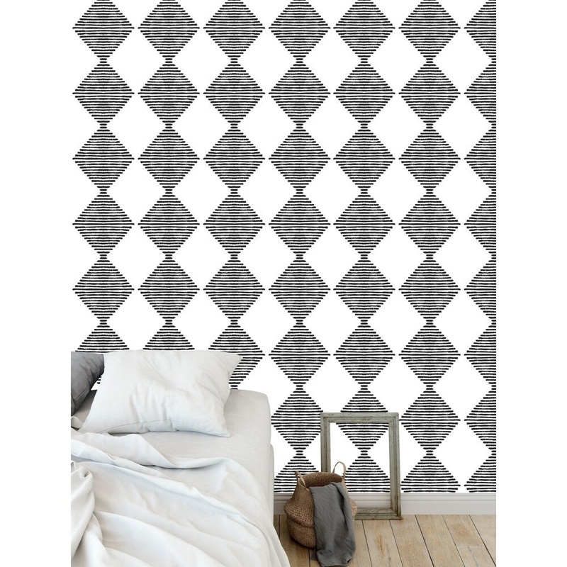BLOCK PRINT CHECK BOARD IN WHITE AND BLACK Wallpaper By Kavka Designs - 24X48