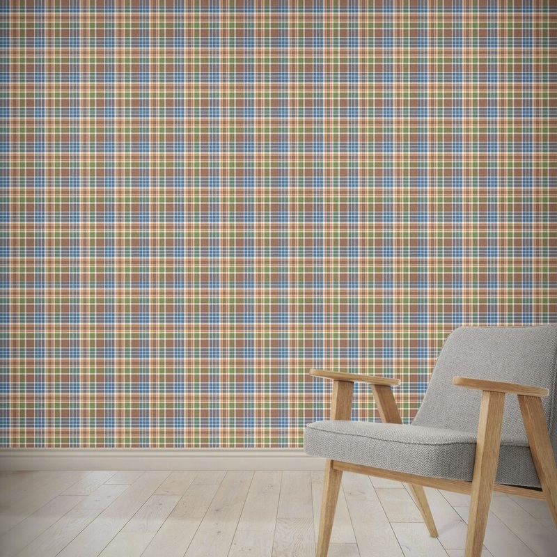 BLUE AND BROWN PLAID Wallpaper By Kavka Designs - 24X48