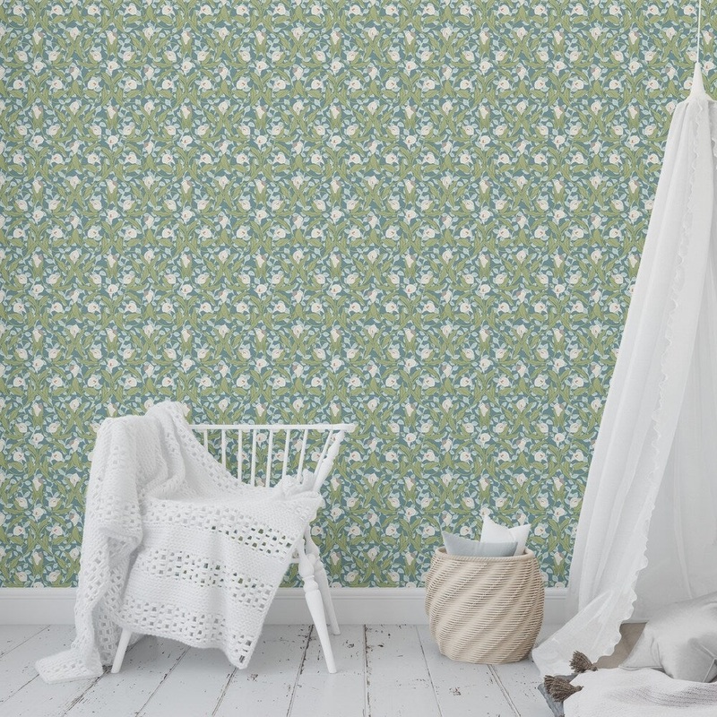 CALLA LILY FLORAL GREEN Peel and Stick Wallpaper By Kavka Designs