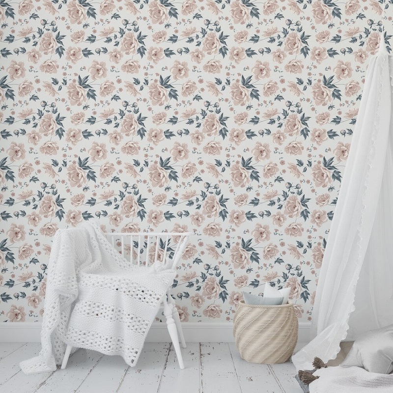 COLETTE PINK FLOWER ON WHITE Wallpaper By Kavka Designs