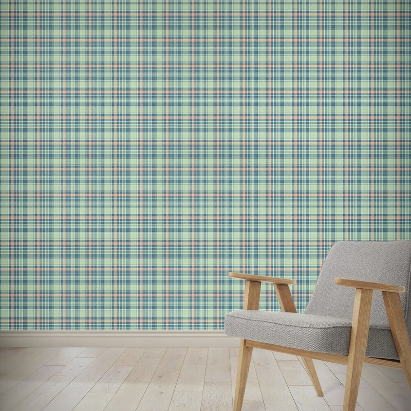 CORAL NAVY MINT PLAID Wallpaper By Kavka Designs - 24X48