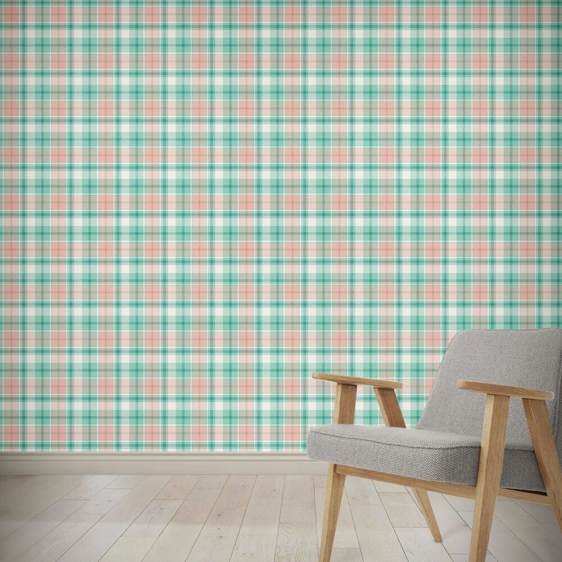 CORAL TEAL VACATION PLAID Wallpaper By Kavka Designs - 24X48