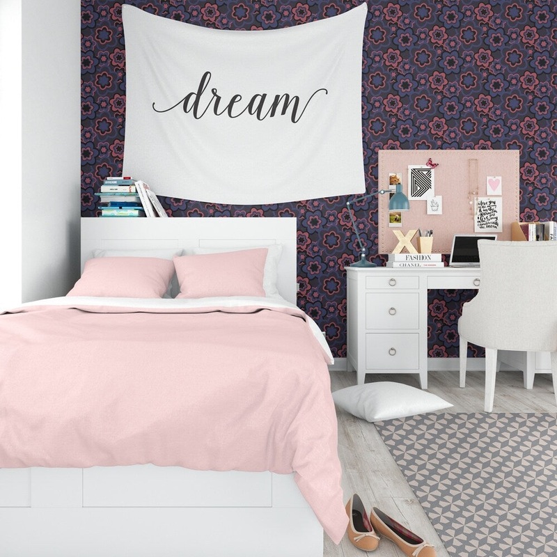 ELLE Decor FLORAL BURST BLUE PINK Peel and Stick Wallpaper By Kavka Designs