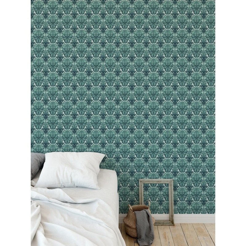 ELLE Decor INKBLOT WATERCOLOR DAMASK TURQUOISE Peel and Stick Wallpaper By Kavka Designs