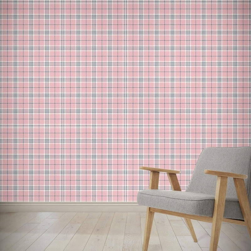 FEMININE PINK AND BLUE PICNIC PLAID Wallpaper By Kavka Designs - 24X48