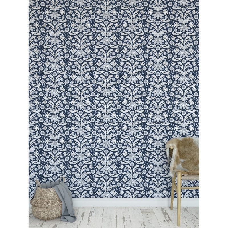 FLORAL DAMASK BLUE Peel and Stick Wallpaper By Kavka Designs