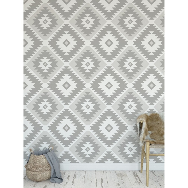 TANGIER KILIM GREY AND WHITE Peel and Stick Wallpaper By Kavka Designs