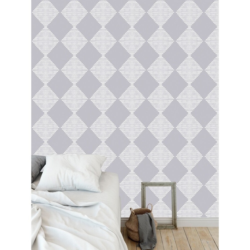 BLOCK PRINT CHECK BOARD IN WHITE AND GREY Wallpaper By Kavka Designs - 24X48