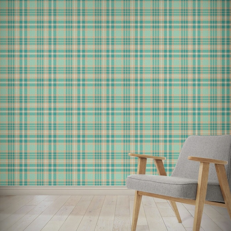 BROWN AND TEAL BEACH PLAID Wallpaper By Kavka Designs - 24X48