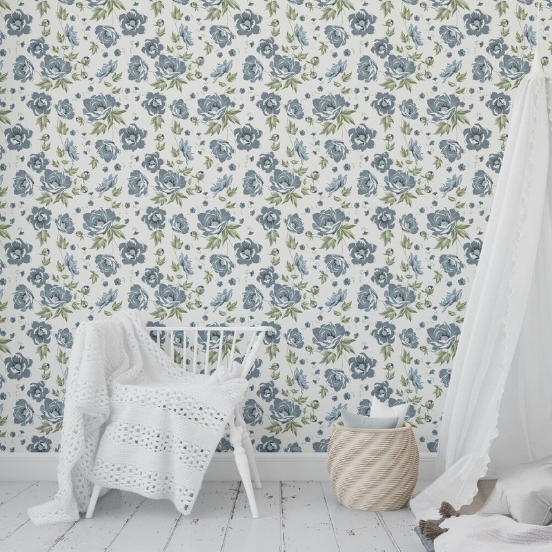COLETTE BLUE FLOWER Wallpaper By Kavka Designs