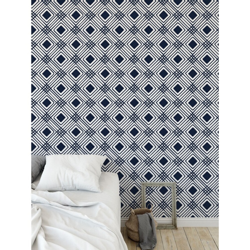 CRISS CROSS DIAMONDS NAVY Peel and Stick Wallpaper By Kavka Designs
