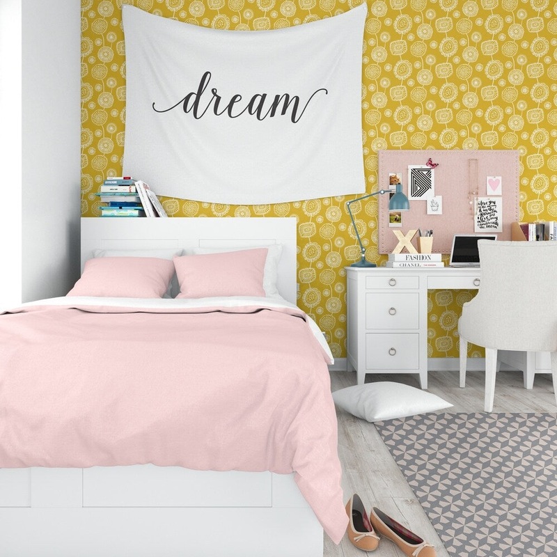 DOODLE FLORAL YELLOW Peel and Stick Wallpaper By Kavka Designs
