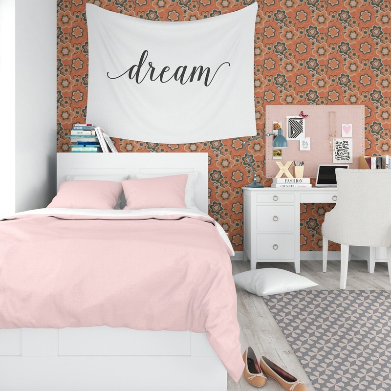ELLE Decor FLORAL BURST ORANGE Peel and Stick Wallpaper By Kavka Designs