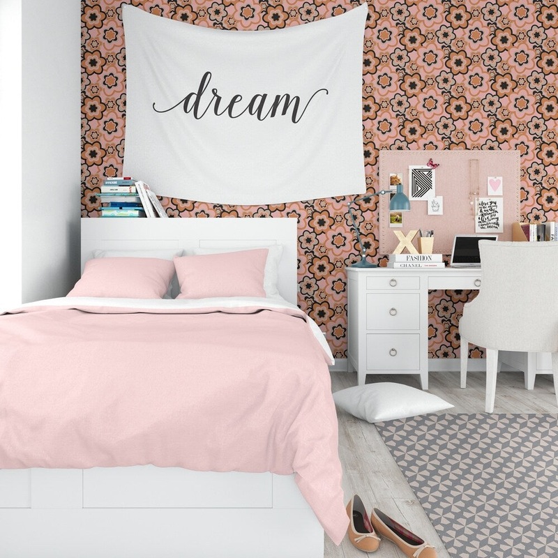 ELLE Decor FLORAL BURST ORANGE PINK Peel and Stick Wallpaper By Kavka Designs