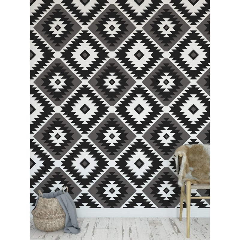 TANGIER KILIM BW Peel and Stick Wallpaper By Kavka Designs