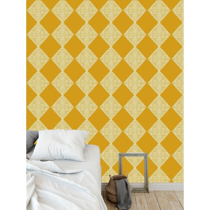 BLOCK PRINT CHECK BOARD IN MUSTARD Wallpaper By Kavka Designs - 24X48