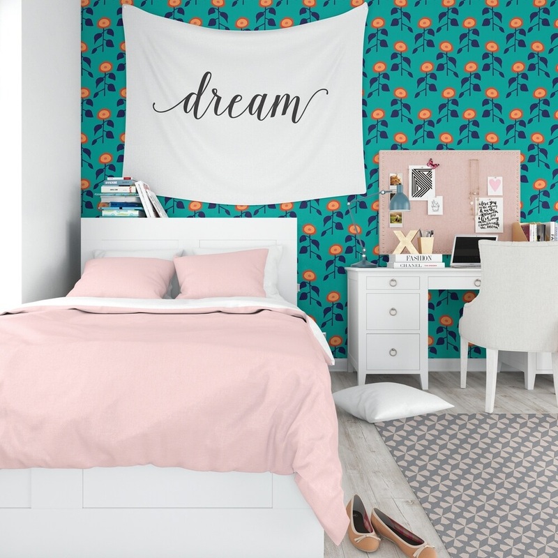 BLUE SUNFLOWERS Peel and Stick Wallpaper By Kavka Designs