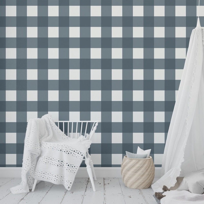 BONNIE CHARCOAL BUFFALO CHECK BLUE Wallpaper By Kavka Designs