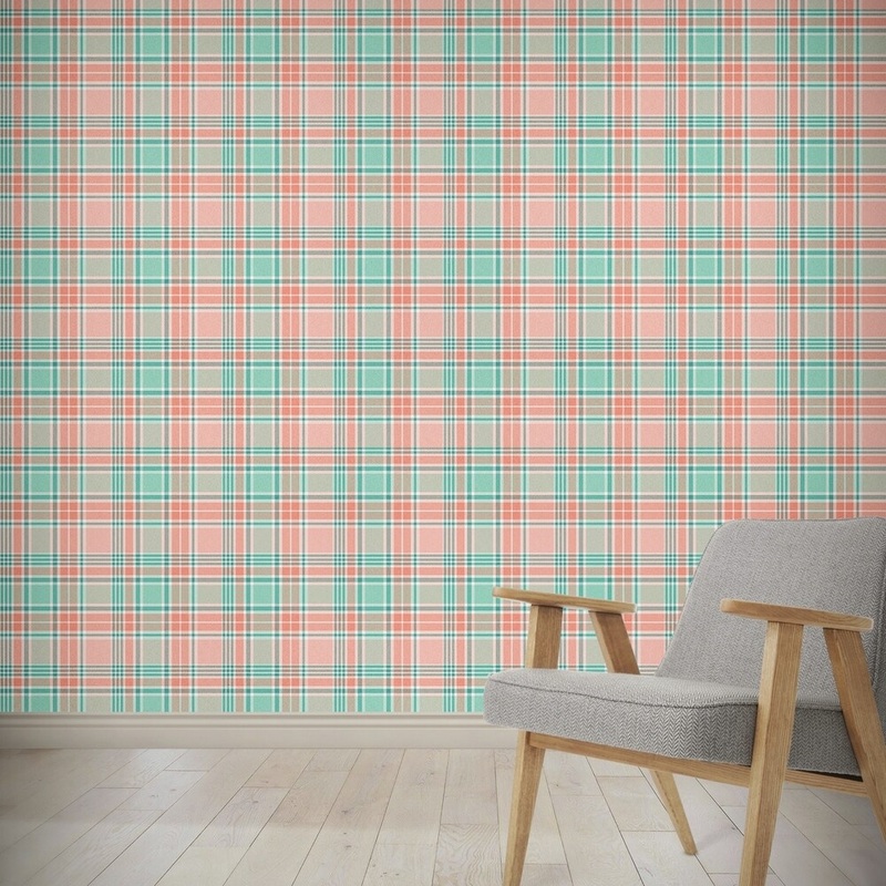 BRIGHT CORAL TEAL PLAID Wallpaper By Kavka Designs - 24X48