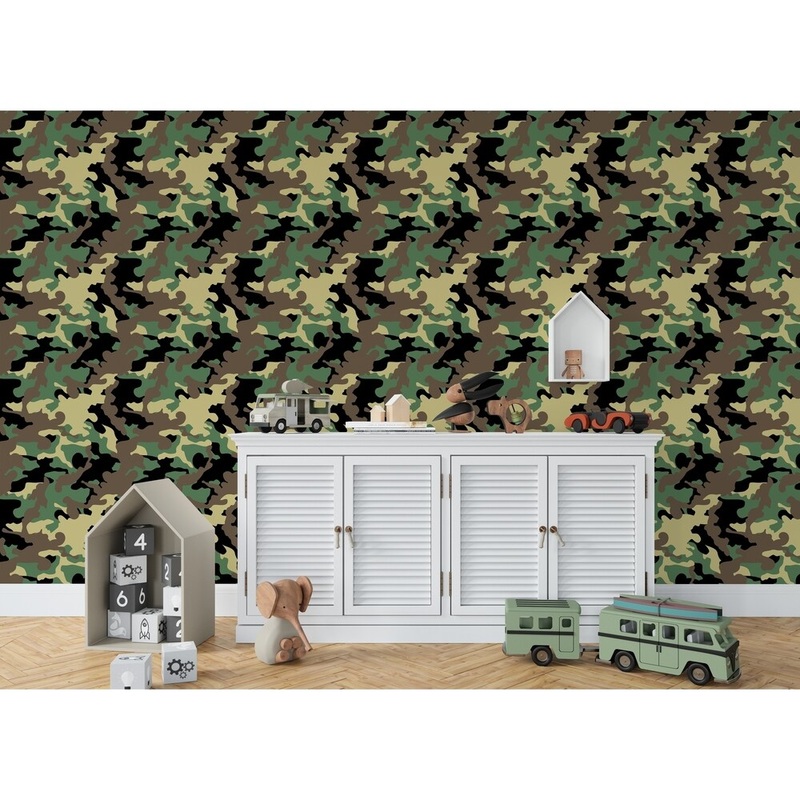 CAMO FLOW GREEN BLACK BROWN Wallpaper By Kavka Designs