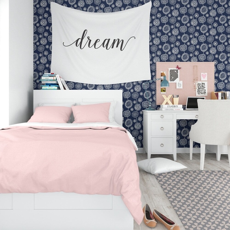 DOODLE FLORAL BLUE Peel and Stick Wallpaper By Kavka Designs