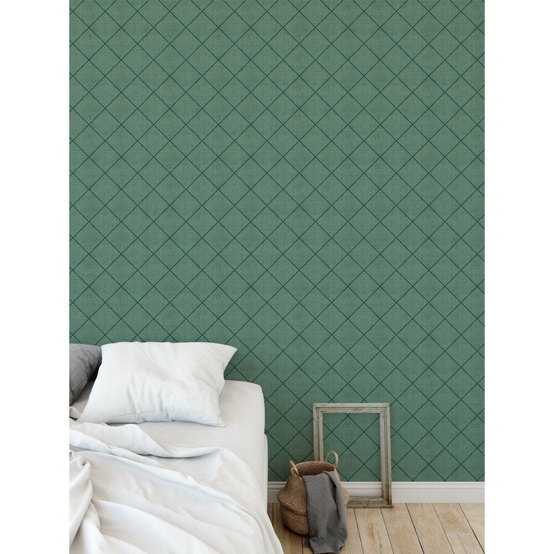 STICH TRIBAL DIAMOND GREEN Peel and Stick Wallpaper By Kavka Designs