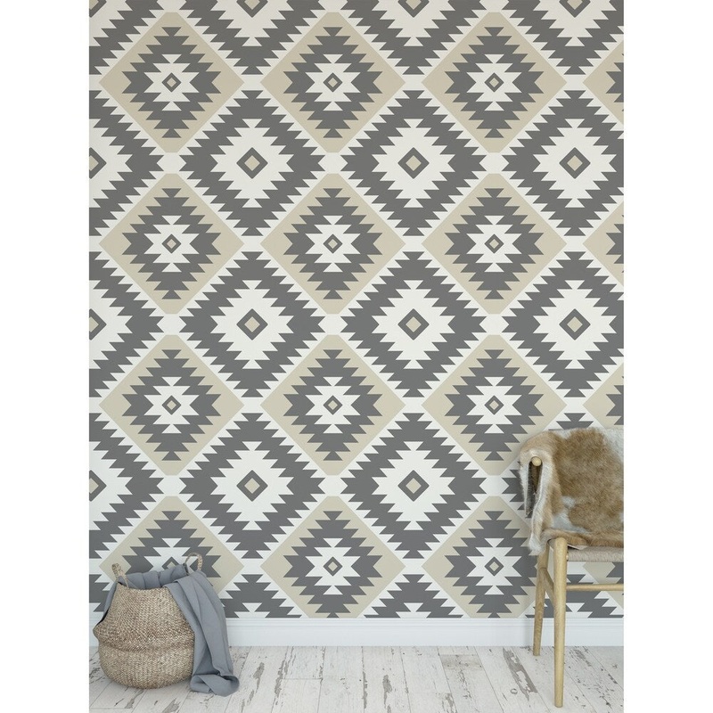 TANGIER KILIM CREAM AND GREY Peel and Stick Wallpaper By Kavka Designs