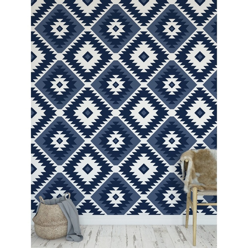TANGIER KILIM NAVY Peel and Stick Wallpaper By Kavka Designs