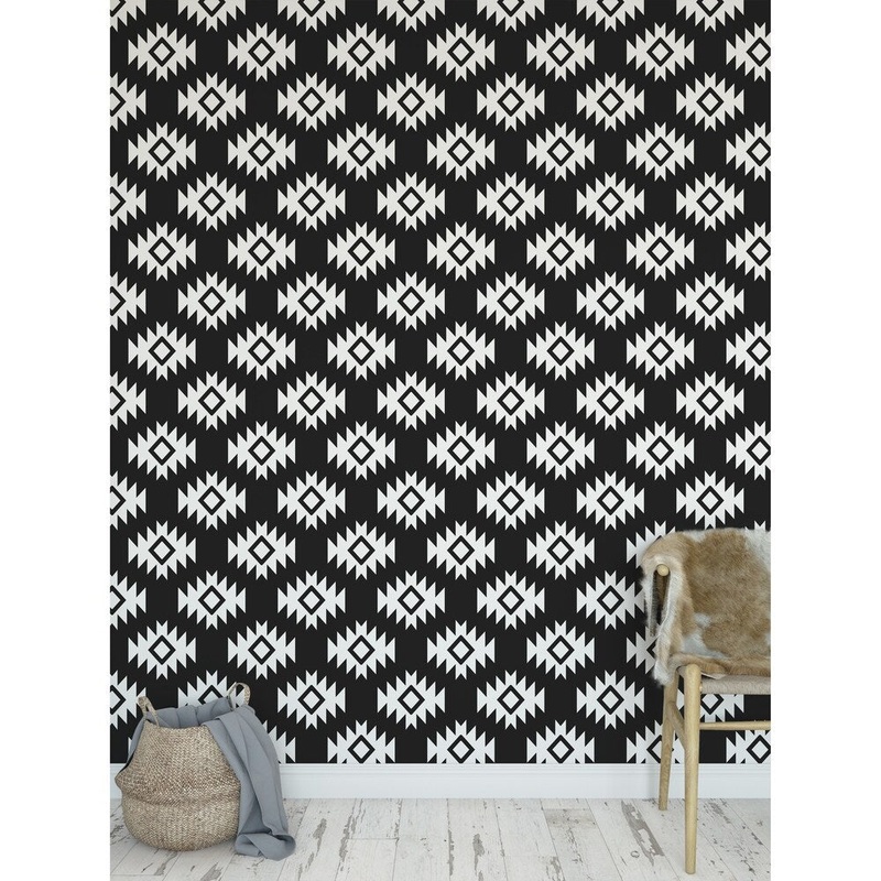 THIRD EYE KILIM BLACK Peel and Stick Wallpaper By Kavka Designs
