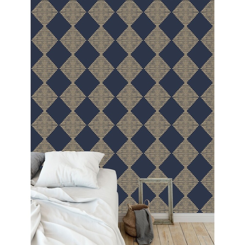 BLOCK PRINT CHECK BOARD IN NAVY AND GOLD Wallpaper By Kavka Designs - 24X48